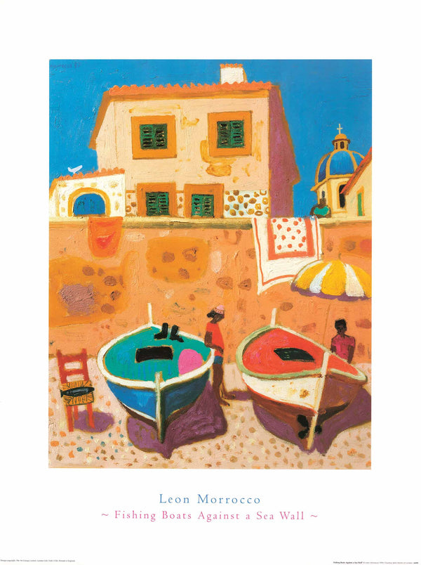 Fishing Boats Against a Sea Wall, 1997 by Leon Morrocco - 24 X 32 Inches (Art Print)