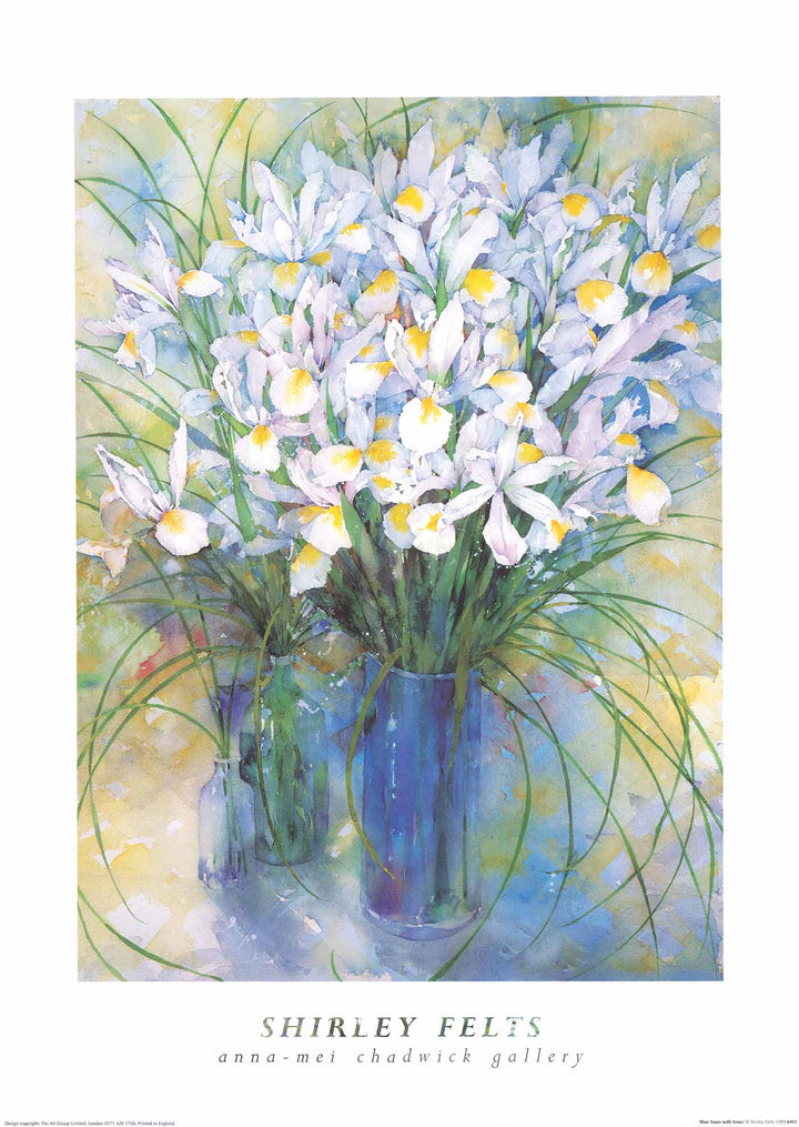 Blue Vase with Irises by Shirley Felts - 20 X 28 Inches (Art Print)