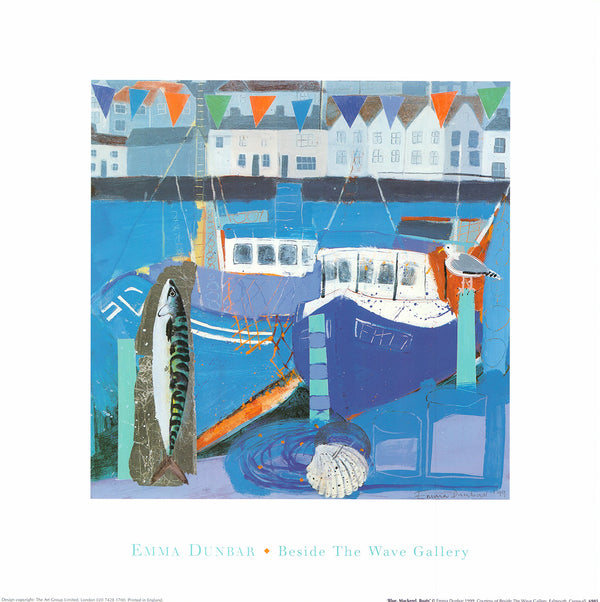 Blue, Mackerel, Boats by Emma Dunbar - 16 X 16 Inches (Art Print)