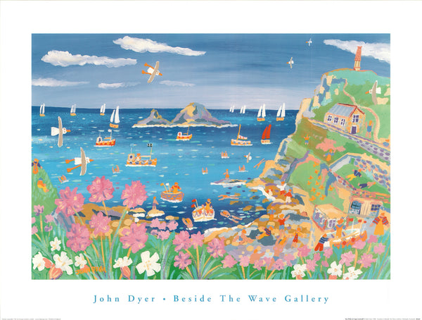 Sea Pinks at Cape Cornwall by John Dyer - 24 X 32 Inches (Art Print)