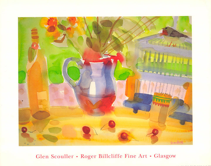 Love-Bird and Bottle of Peche Blanche by Glen Scouller - 16 X 20 Inches (Art Print)