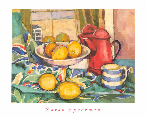 Still Life with Red Coffee Pot by Sarah Spackman - 16 X 20 Inches (Art Print)