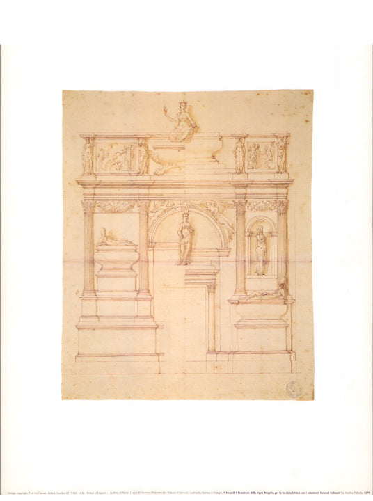 Chiesa di S Francesco della Vigna-Progetto per la facciata intera con i monmenti funerari Grimani by Andrea Palladio