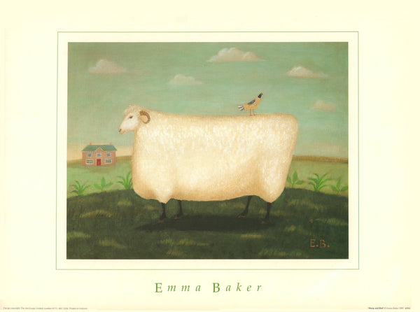 Sheep and Bird by Emma Baker - 12 X 16 Inches (Art Print).