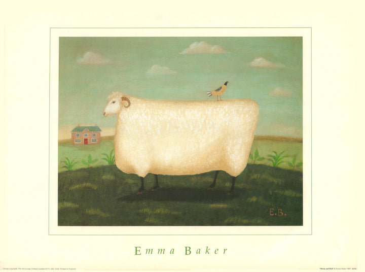 Sheep and Bird by Emma Baker - 12 X 16 Inches (Art Print).