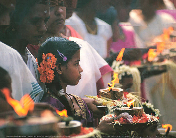 Offering to goddess Devi, Kerala, India by Christophe Boisvieux - 10 X 12 Inches (Art Print)
