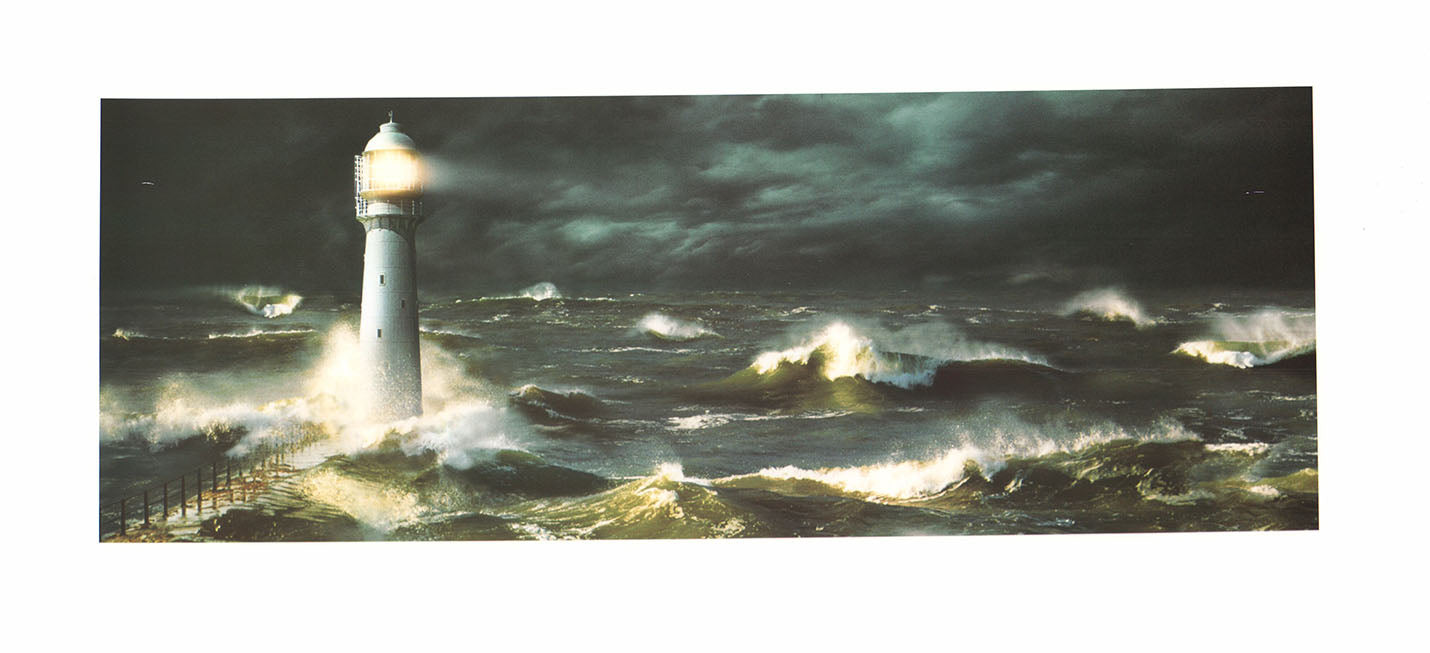 Lighthouse over a raging Sea by Steve Bloom - 9 X 20 Inches (Art Print ...