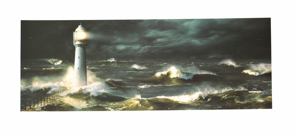 Lighthouse over a raging Sea by Steve Bloom - 9 X 20 Inches (Art Print)