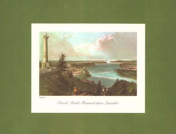 General Brocks Monument above Queenston by W. H. Bartlett - 9 X 11 Inches (Art Print Hand Colored)