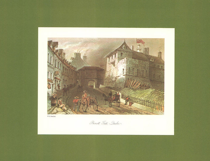 Prescott Gate Quebec by W. H. Bartlett - 9 X 11 Inches (Art Print Hand Colored)