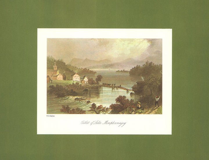 Outlet of Lake Memphremagog by W. H. Bartlett - 9 X 11 Inches (Art Print Hand Colored)