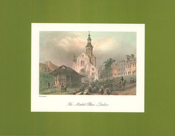 The Market Place Quebec by W. H. Bartlett - 9 X 11 Inches (Art Print Hand Colored)