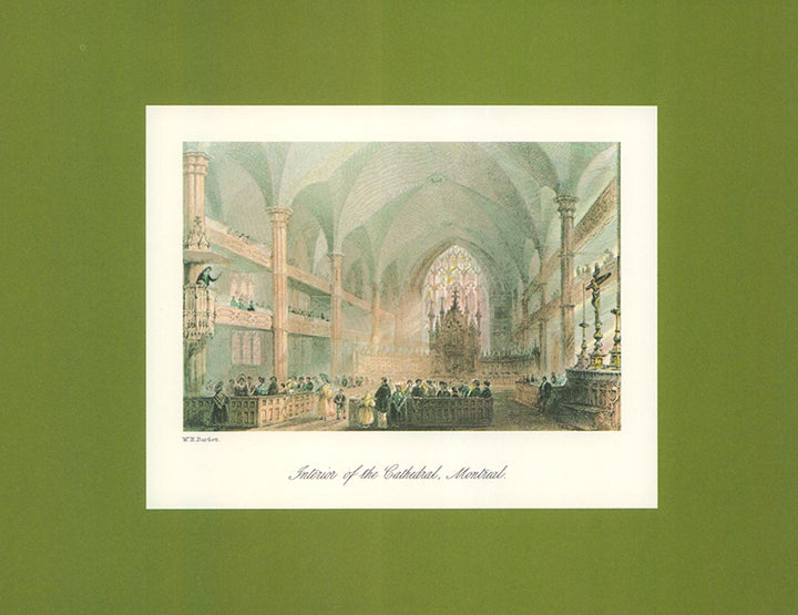 Interior of the Cathedral, Montreal by W. H. Bartlett - 9 X 11 Inches (Art Print Hand Colored)