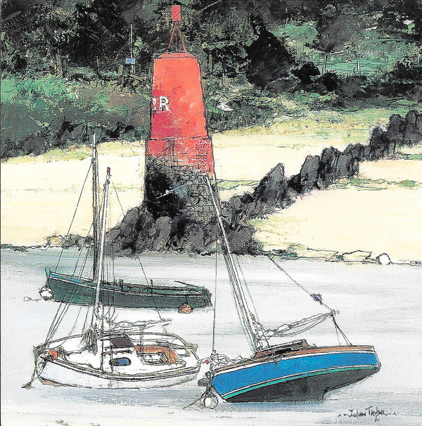 Beacon and Boats, Côtes d'Armor by Julian Taylor - 6 X 6 Inches (10 Postcards)