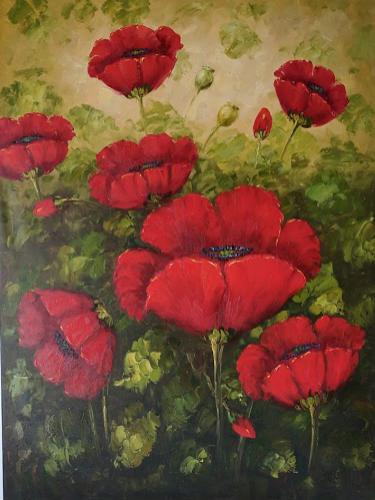 Red Poppies by Alfia - 36 X 48 Inches (Oil Painting on Canvas Ready to Hang)