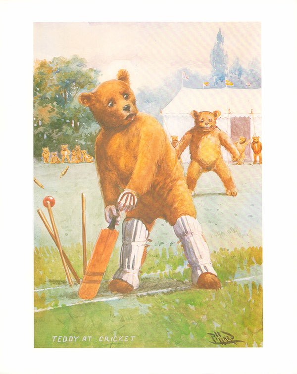 Teddy at Cricket by Pillard - 11 X 14 Inches (Lithograph)