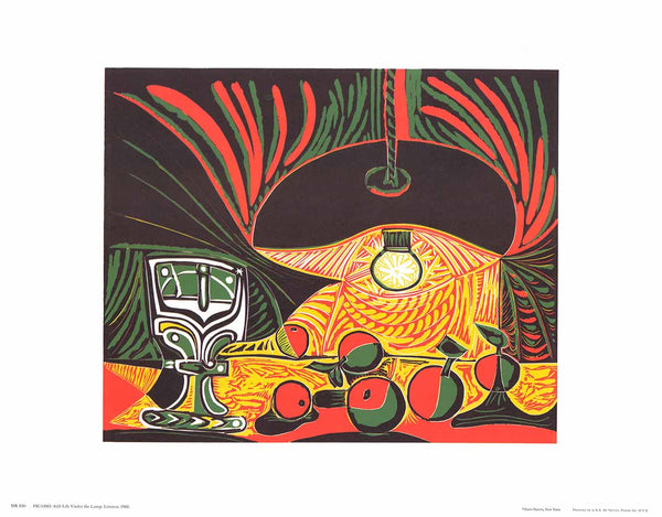 Still Life Under the Lamp. Linocut, 1962 by Pablo Picasso - 14 X 18 Inches (Offset Lithograph)