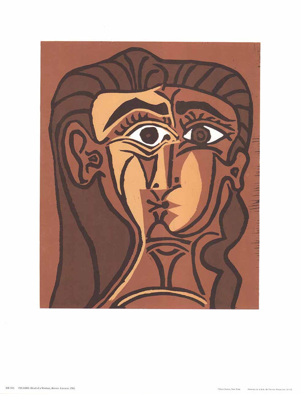 Head of a Woman, Brown. Linocut, 1962 by Pablo Picasso - 14 X 18 Inches (Offset Lithograph)
