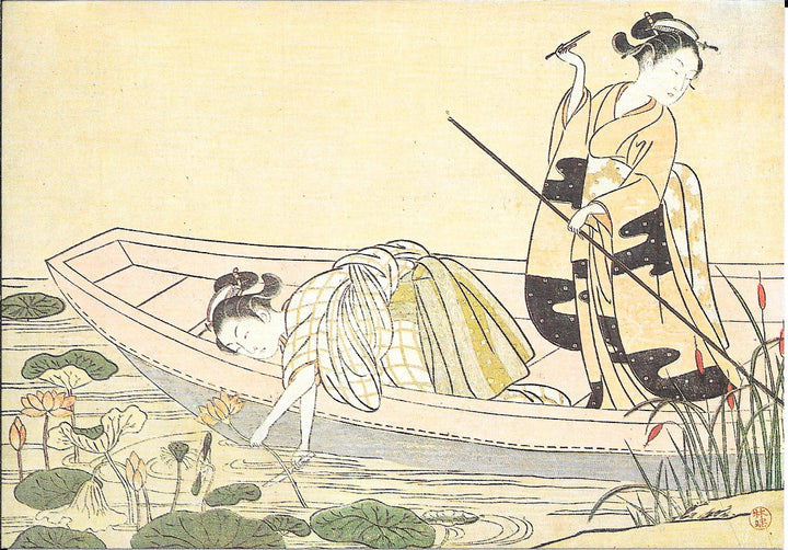 Deux Jeunes Femmes Cueillant des Fleurs de Lotus dans un Étang by Harunobu - 4 X 6 Inches (10 Postcards)