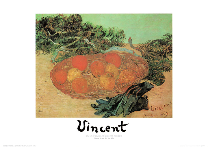 Still Life of Oranges and Lemons with Blue Gloves by Van Gogh - 20 X 28 Inches (Art Print)