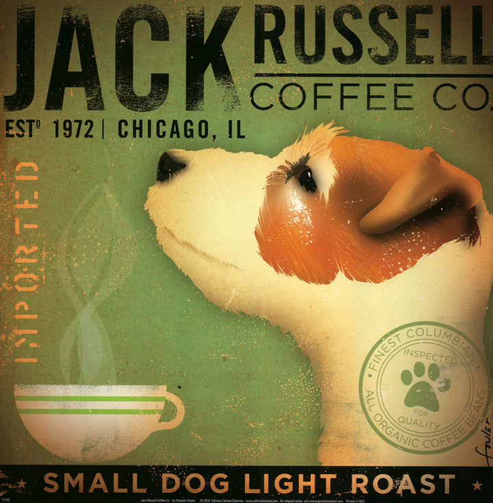 Jack Russell Coffee Co. by Stephen Fowler - 12 X 12 Inches (Art Print)