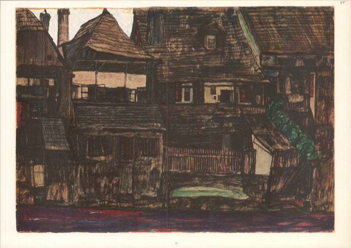 Houses on the Moldau, Kruma, 1910 by Egon Schiele - 14 X 20 Inches (Art Print)