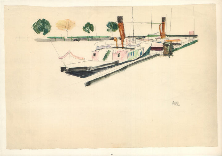 Paddle-Steamer at the Quay, 1912 by Egon Schiele - 14 X 20 Inches (Art Print)