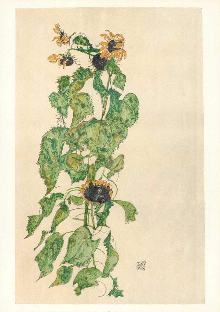 Sunflowers, 1917 by Egon Schiele - 14 X 20 Inches (Art Print)