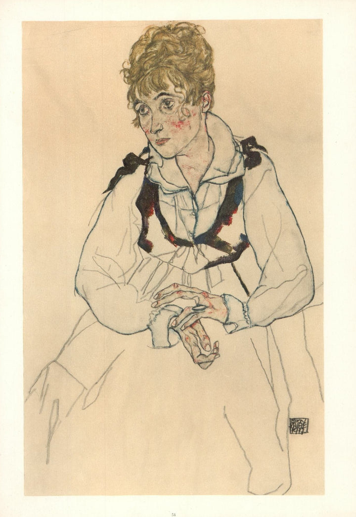 The Artist's Wife, Seated, 1917 by Egon Schiele - 14 X 20 Inches (Art Print)
