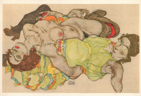 Female Lovers, 1915 by Egon Schiele - 14 X 20 Inches (Lithograph)