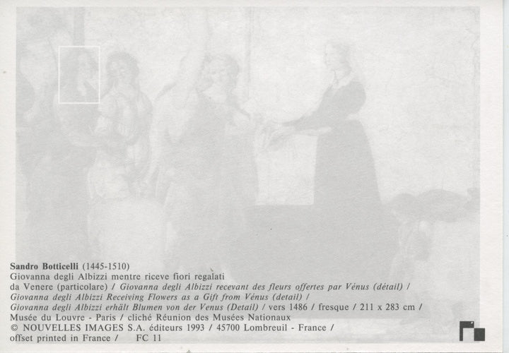 Giovanna degli Albizzi Recevant des Fleurs Offertes par Vénus by Sandro Botticelli - 4 X 6 Inches (10 Postcards)