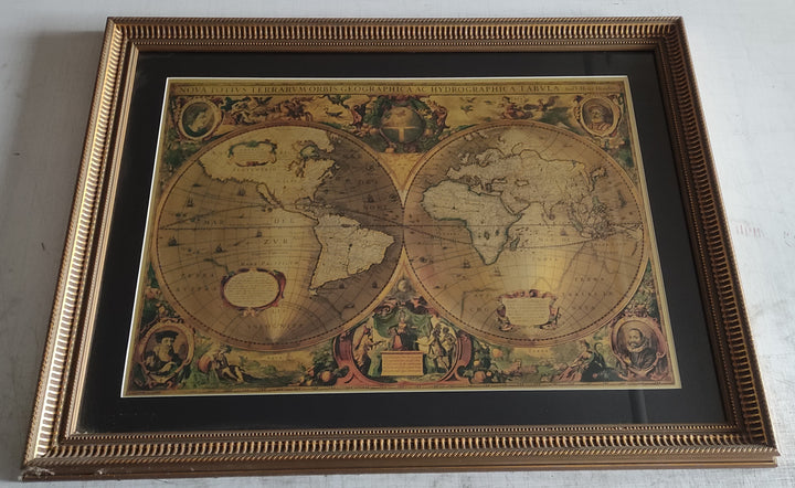 Gold Antique Map (FOIL) by Hendrik Hondius - 27 X 35 Inches (Framed Art Print)