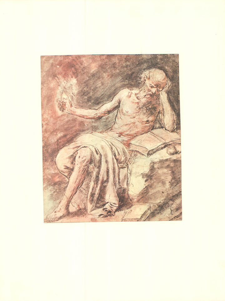St. Jerome Writing by Antonio de Pereda - 14 X 18 Inches (Offset Lithograph with Matte Fine Art Print)