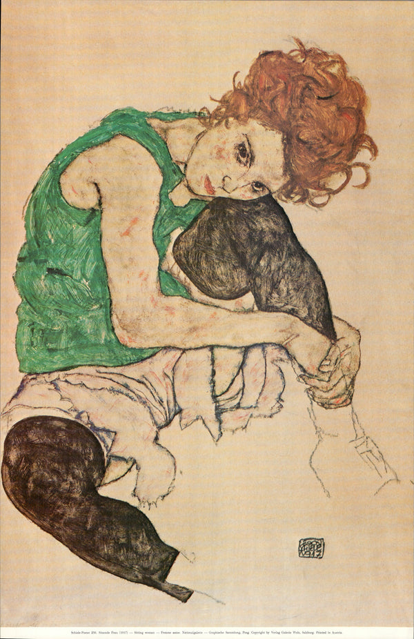 Sitting Woman, 1917 by Egon Schiele - 22 X 33 Inches (Offset Lithograph)