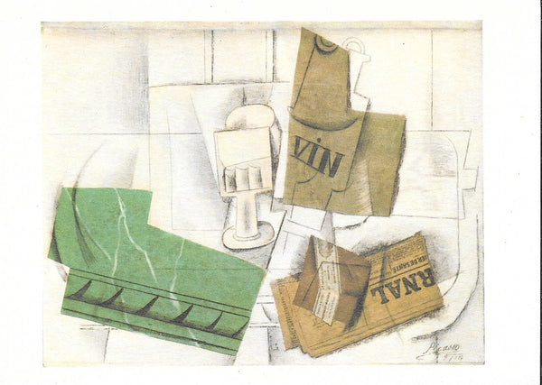 Glass, Bottle and newspaper on a Table, 1960 by Pablo Picasso - 4 X 6 Inches (10 Postcards)