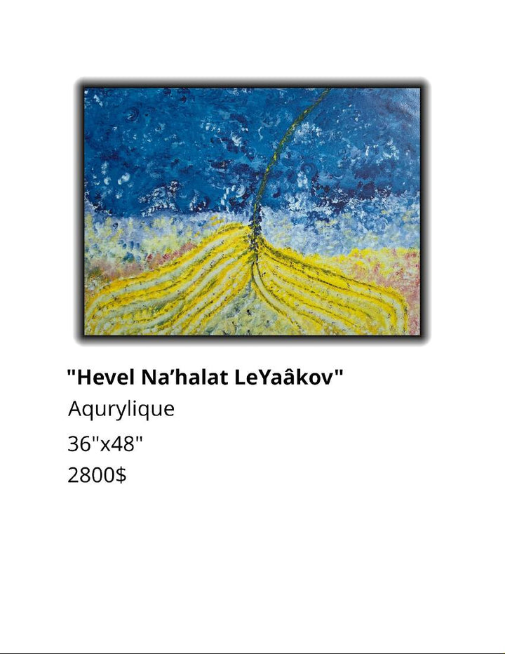 Abstract art piece with blue and yellow colors on a white background