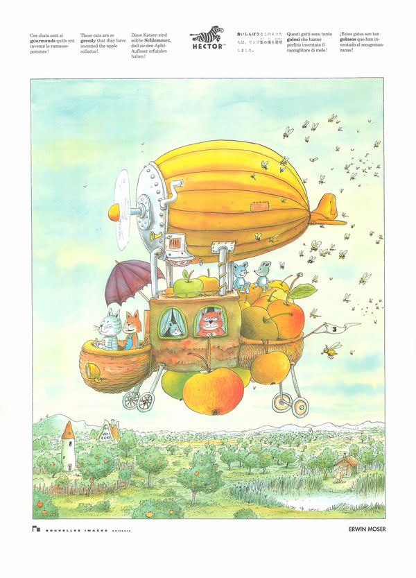 These Cats are so Greedy by Erwin Moser - 20 X 28 Inches (Art Print)