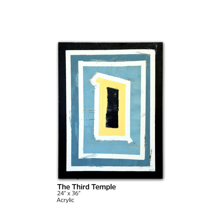 Framed abstract art piece titled 'The Third Temple' with dimensions 24" x 36" on a white background.
