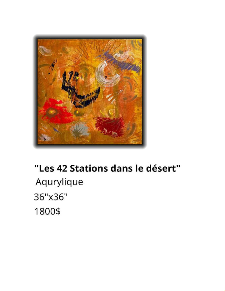 Abstract art painting with text on a white background