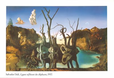 Cygnes Reflétant des Eléphants, 1937 by Salvador Dali - 28 X 40 Inches (Art Print)
