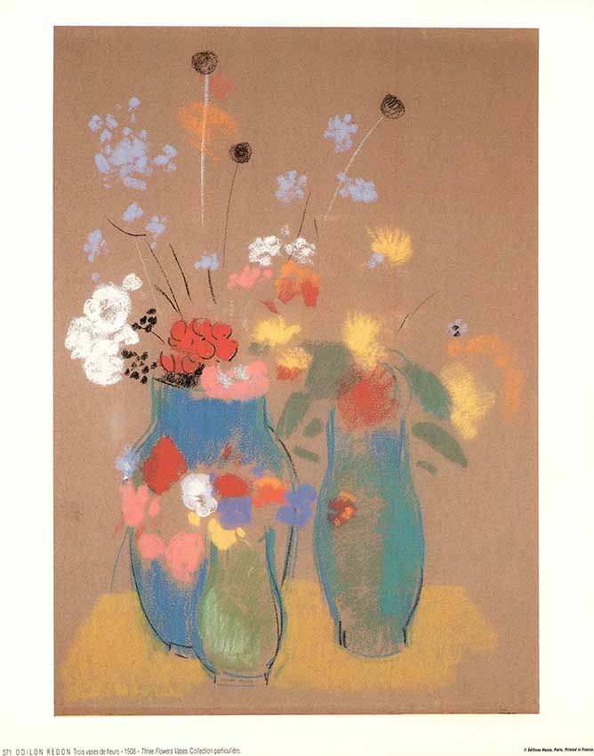 Three Flowers Vases, 1908 by Odilon Redon - 10 X 12 Inches (Art Print)