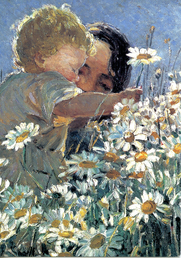 Painting of a child and woman in a field of flowers