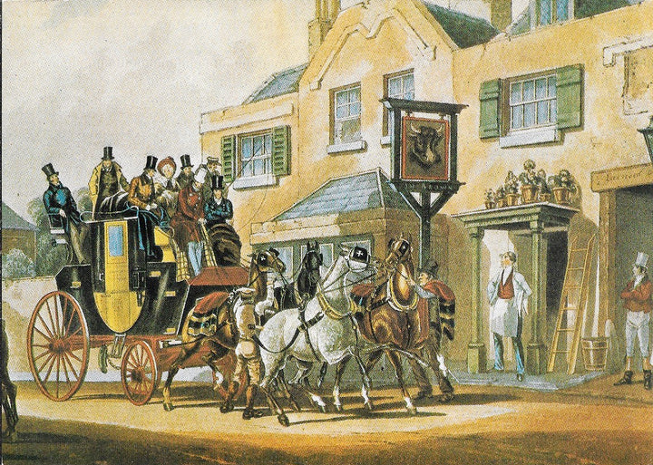 Horse Relay at the Bull inn by Charles Cooper - 4 X 6 Inches (10 Postcards)