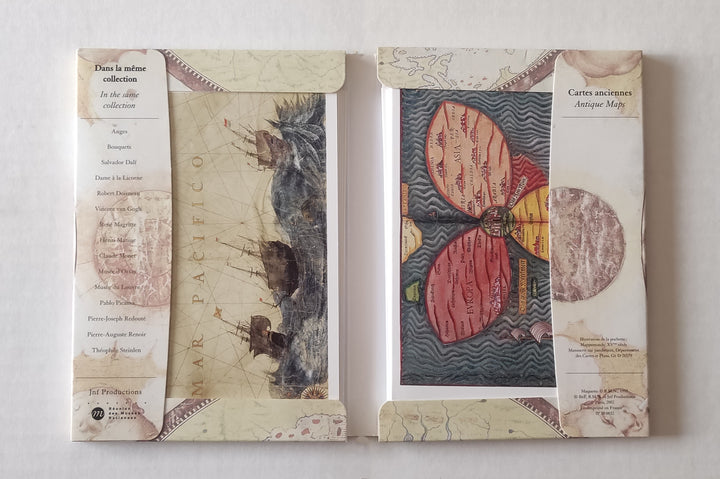 Set of 10 Notecards with Envelopes of Antique Maps - 5 X 7 Inches (10 Note Cards)