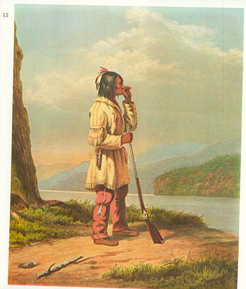 Indian Hunter Calling by C. Krieghoff - 9 X 11 Inches (Art Print)