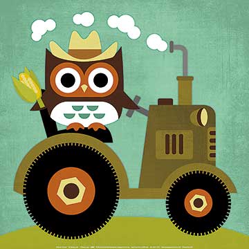 Owl on Tractor by Nancy Lee - 12 X 12 inches (Art Print)