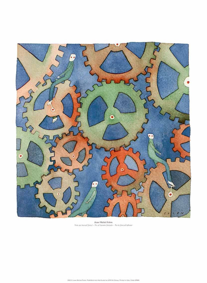 No to Forced Labor by Jean-Michel Folon - 12 X 16 Inches (Art Print))