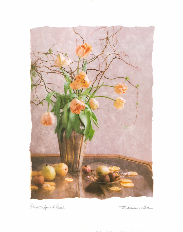 Peach Tulips and Pears, 1999 by Maureen Love - 16 X 20 Inches (Art Print)