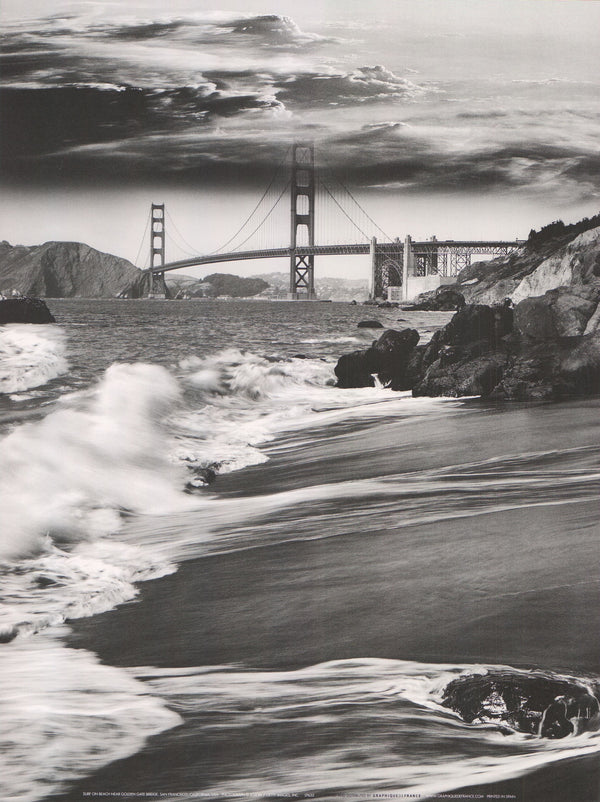 Surf on Beach Near Golden Bridge, San Francisco, California, USA by Joson - 12 X 16 Inches (Art Print)