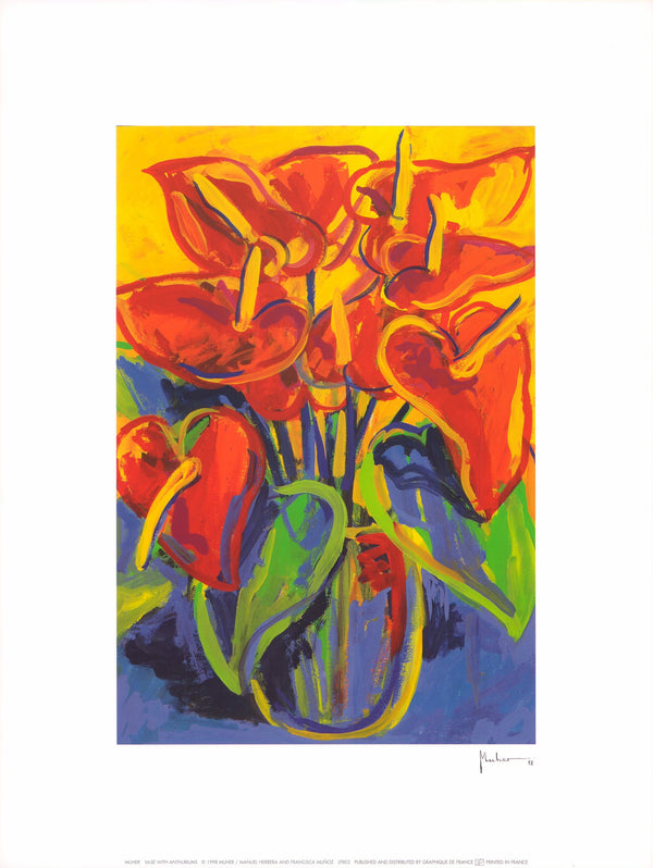 Vase With Anthuriums by Muher - 12 X 16 Inches (Art Print)